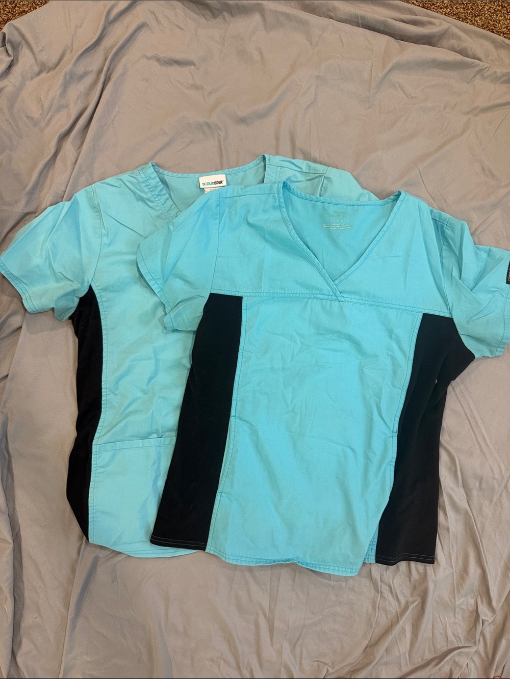 Scrubstar Aqua and Black Short-Sleeve V-Neck Scrub Tops